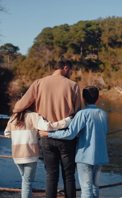 Father walking with children